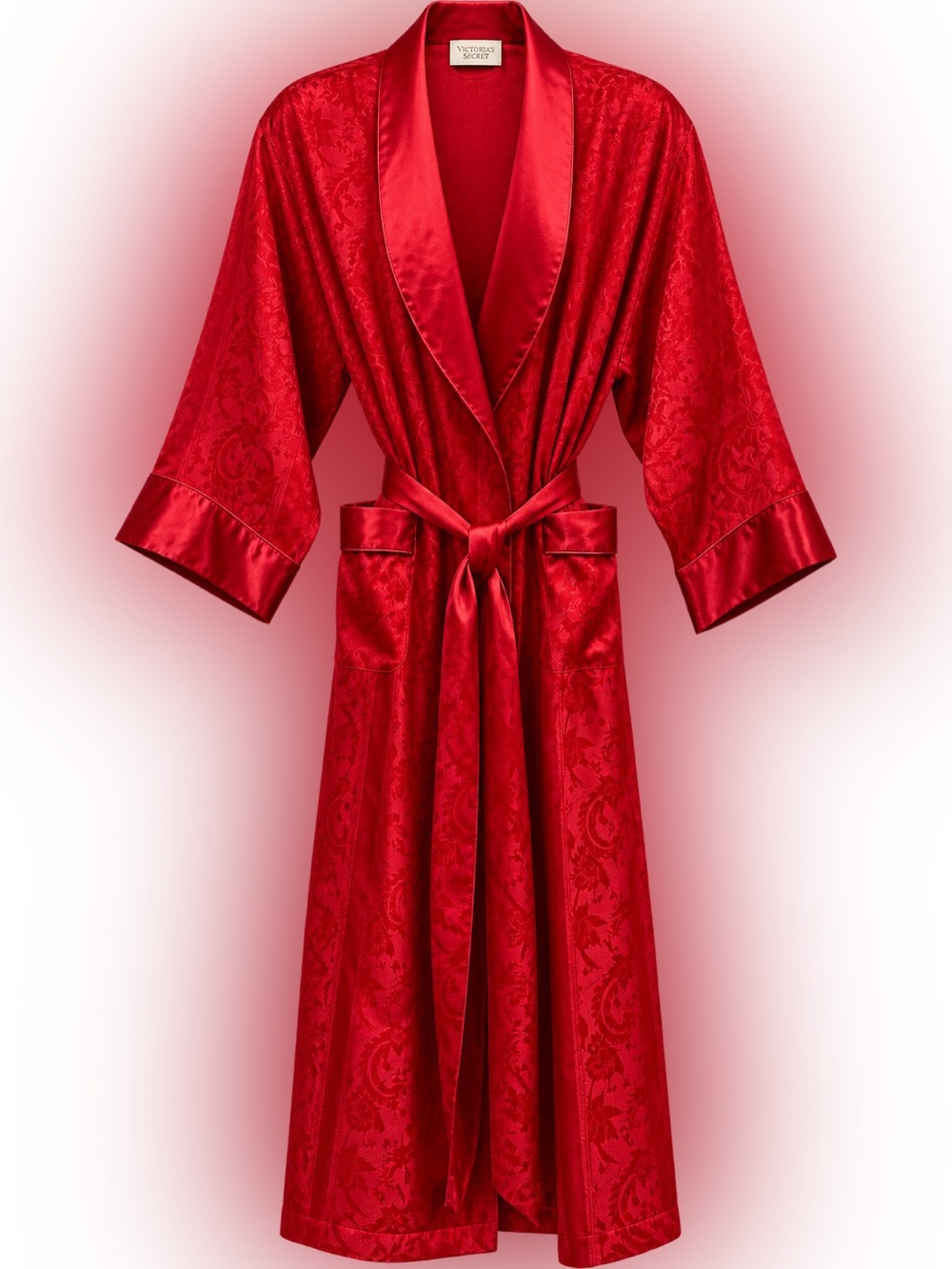 Vintage Victoria's Secret Gold Label Red Satin Jacquard Robe